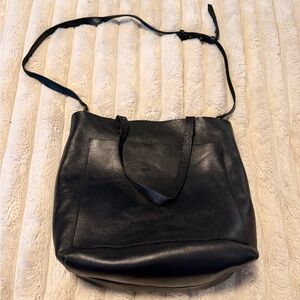 Madewell Black Leather Medium Transport Tote Bag